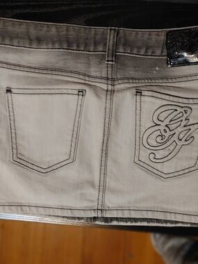Guess White Denim Jean Mini Skirt with Scripted Back Pocket